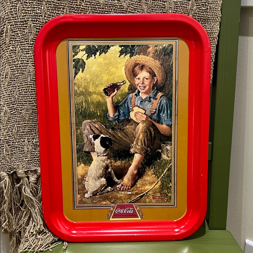 Vintage 1991 Coca-Cola Norman Rockwell “Barefoot Boy” Red Serving Tray